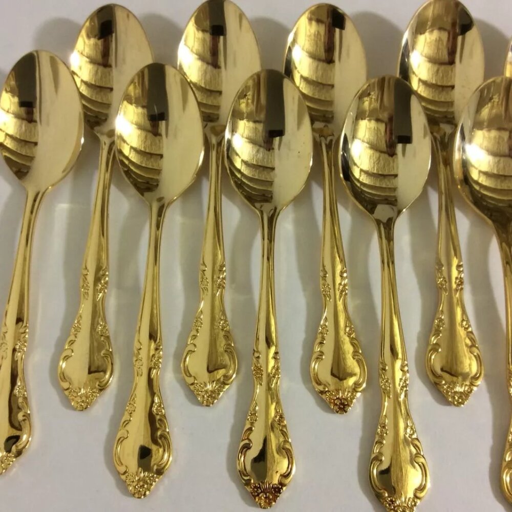 Stainless Korea Gold Colored Spoons 15 Pieces 6"